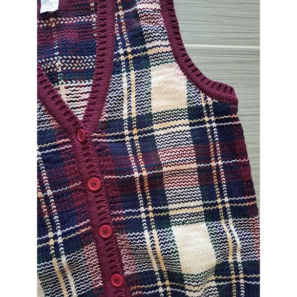 Northern Reflections S Womens Plaid Knit Button-Up Sweater Vest Cotton Preppy - Picture 5 of 8